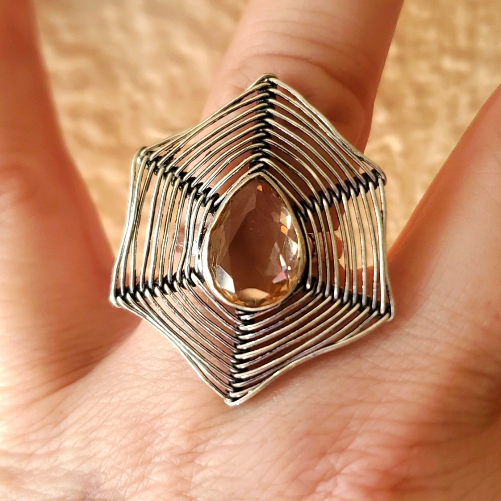 New Morganite Spiderweb 925 Silver Ring.